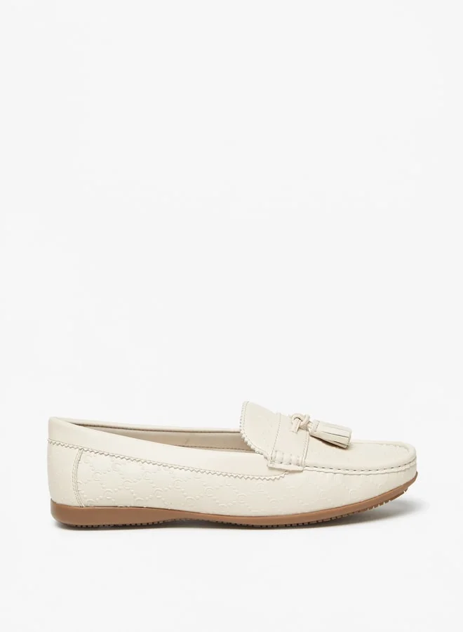 Le Confort Women Monogram Embossed Slip-On Loafers With Tassel Detail