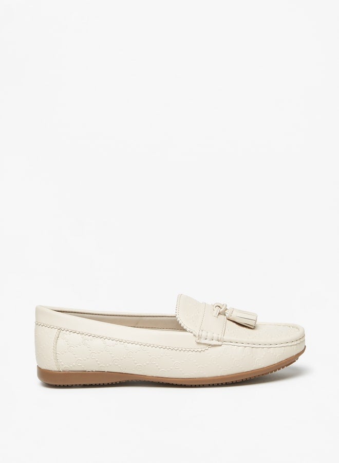 Le Confort Women Monogram Embossed Slip-On Loafers With Tassel Detail - Image 1