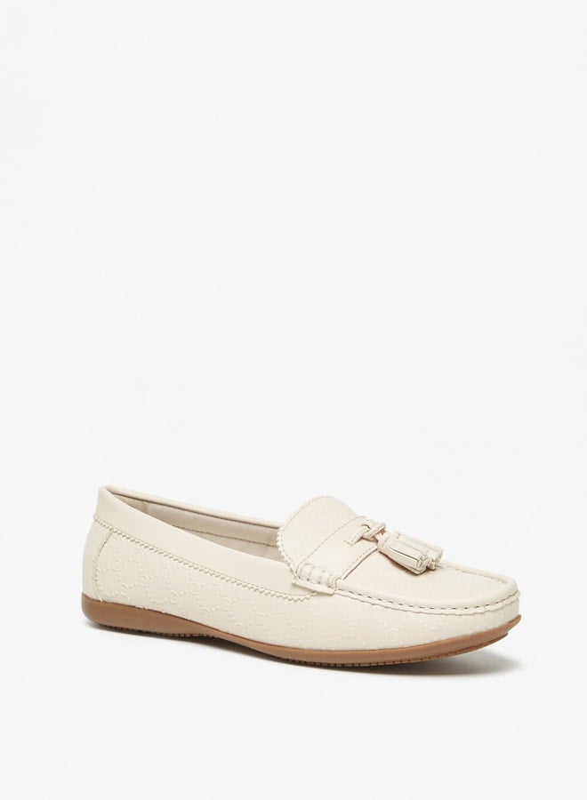 Le Confort Women Monogram Embossed Slip-On Loafers With Tassel Detail - Image 3