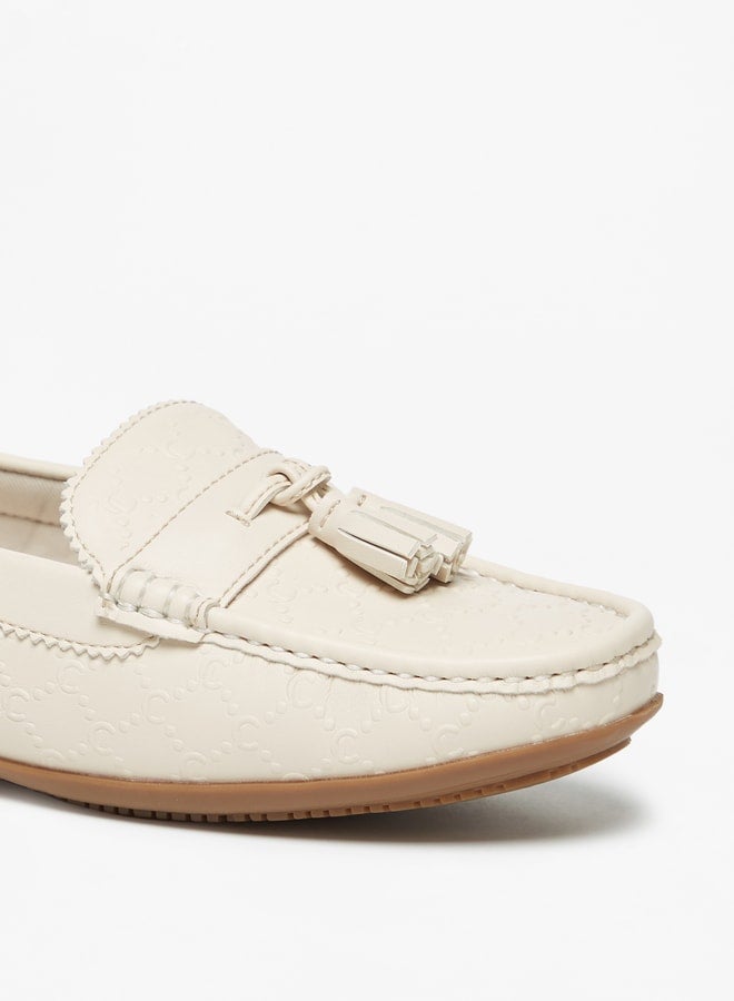 Le Confort Women Monogram Embossed Slip-On Loafers With Tassel Detail - Image 5