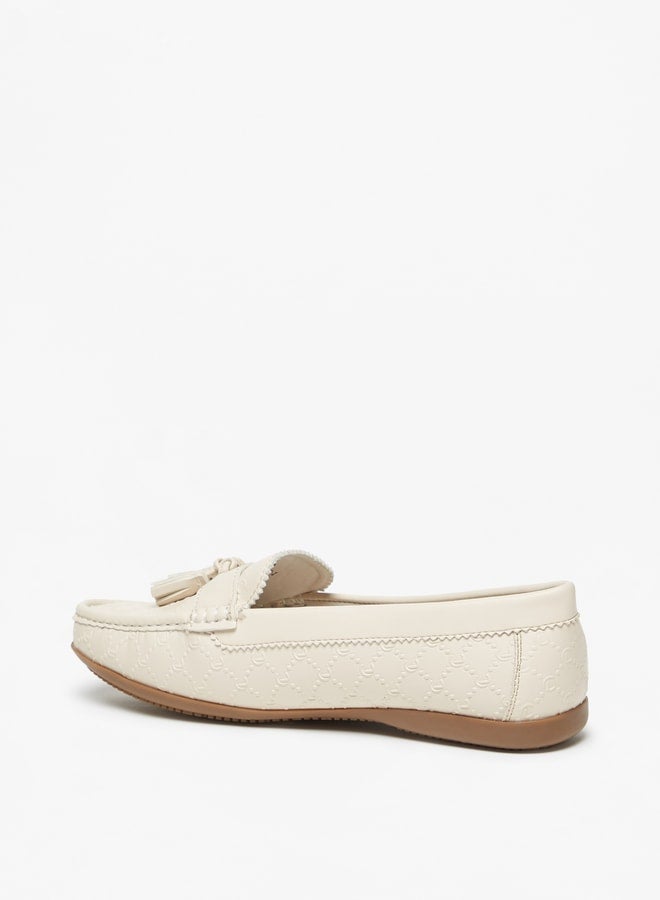 Le Confort Women Monogram Embossed Slip-On Loafers With Tassel Detail - Image 2