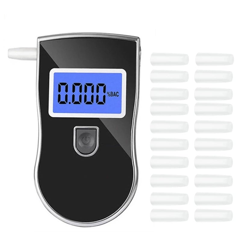 Breathalyzer: Black Portable Design High Accuracy 5-Second Fast Result - Blue Backlit LCD Display 3 Unit Conversion 20 Interchangeable Mouthpieces for Safe Driving & Professional Alcohol Testing - Image 1