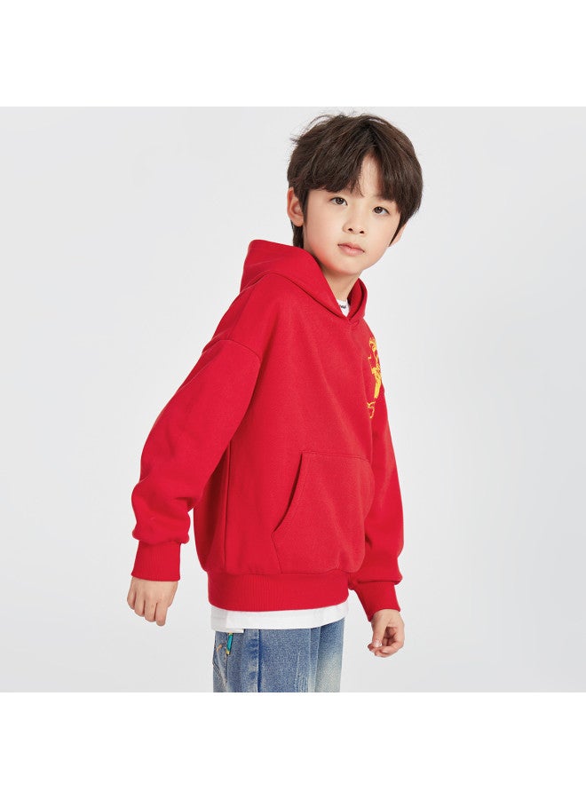 BOY س هودي 2025 ربيع الاتجاه الوطني سويت شيرت، للأطفال من متوسط إلى كبير، سترة رياضية غير رسمية بأكمام منسدلة، قمة بطباعة تنين زهور للأطفال - Image 2