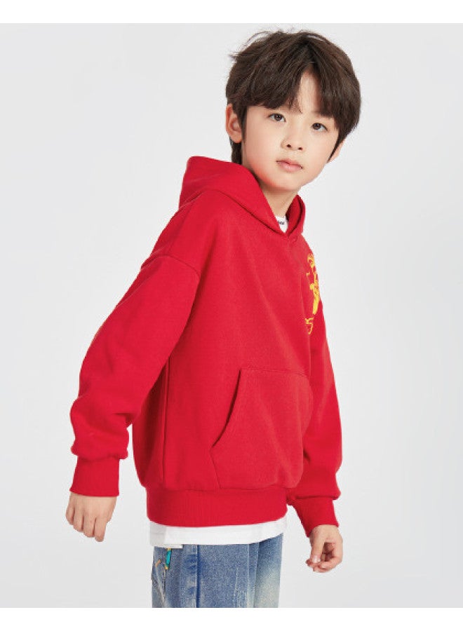 BOY س هودي 2025 ربيع الاتجاه الوطني سويت شيرت، للأطفال من متوسط إلى كبير، سترة رياضية غير رسمية بأكمام منسدلة، قمة بطباعة تنين زهور للأطفال - Image 1