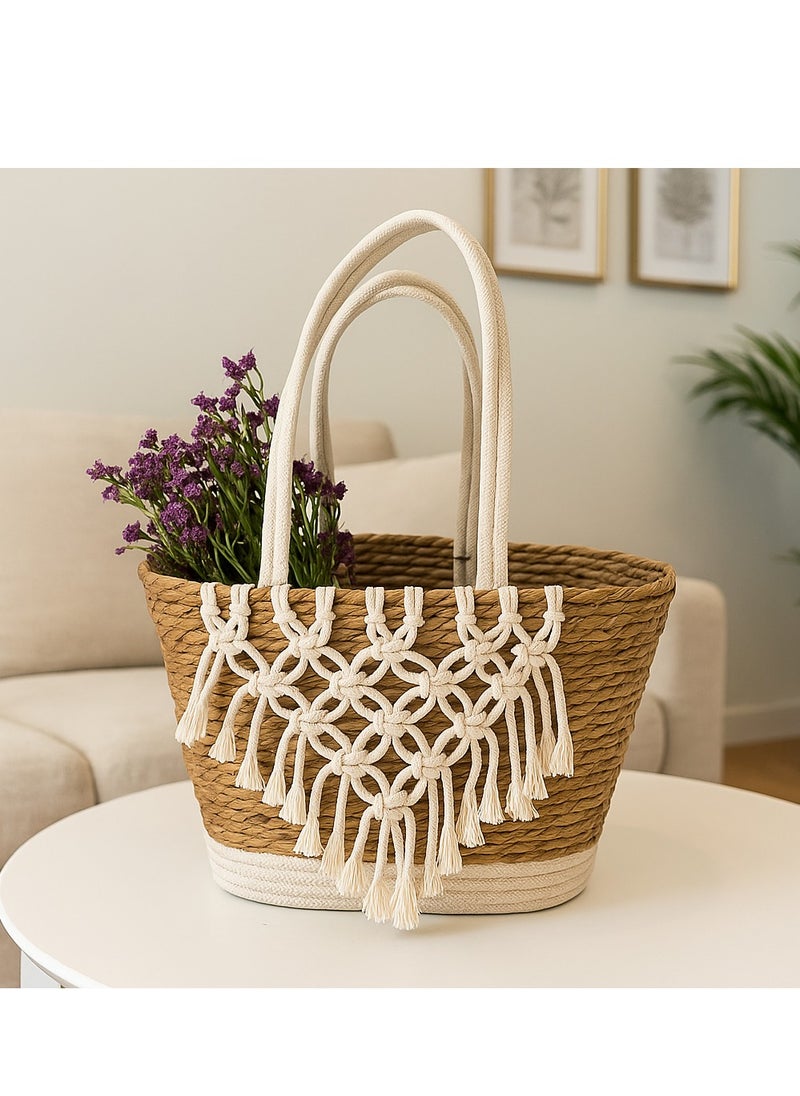 Generic 𝐅𝐅𝐃 Jute & Fabric Storage Basket 40×26×27 cm – Decorative Boho Organizer with Handles for Toys, Blankets, Laundry & Home Decor  - Image 3
