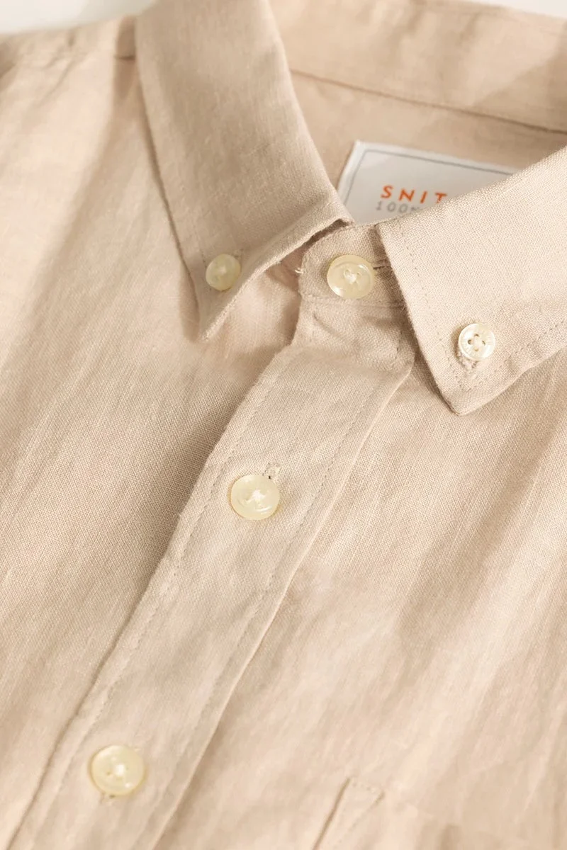 SNITCH Elementary Beige Plain 100% Linen Shirt