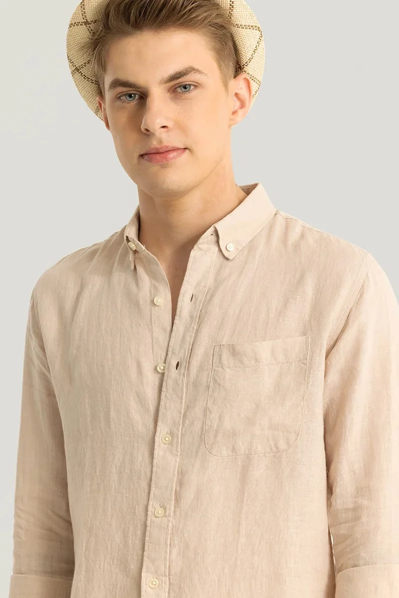 SNITCH Elementary Beige Plain 100% Linen Shirt