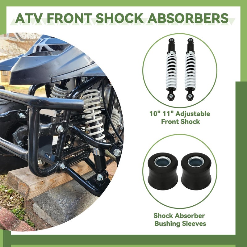XIKOBY 10" 11" Front Shock Absorbers Kit Compatible with 125cc 110cc Tao tao Coolster ATV Chinese Quad 4 Wheeler, 275mm Shock for 50cc 70cc 90cc Kazuma SunL Go Kart Suspension Parts with Shock Covers - Image 4
