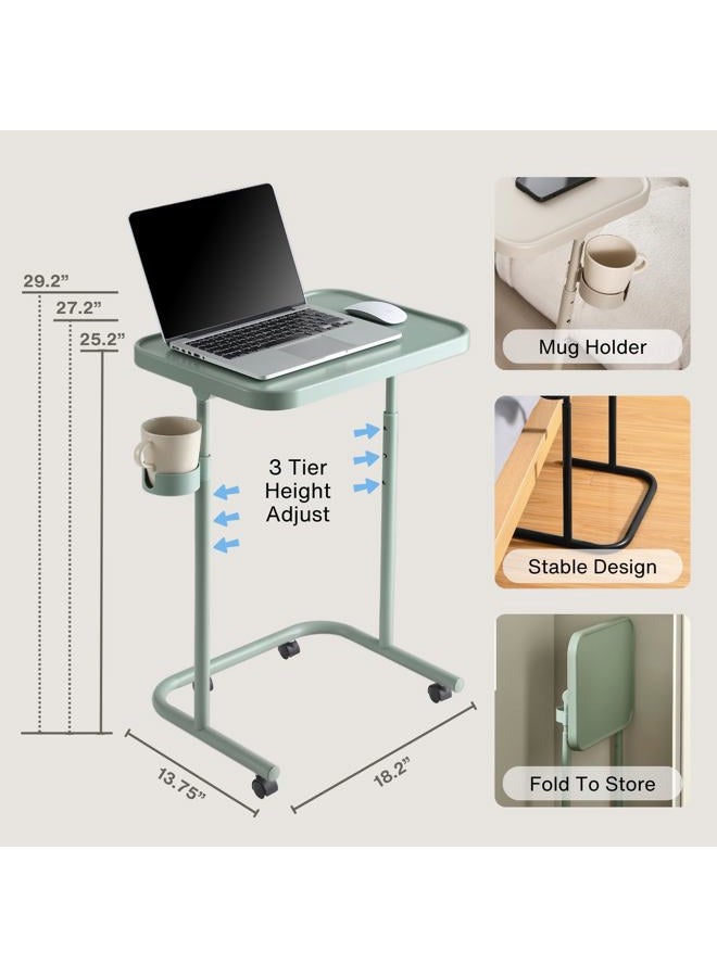 KEEPO Metal TV Tray Table with Wheels/Casters, Side End Table, Adjustable Meal Tray, Folding Laptop Table with 3 Heights, 0 to 90 Degrees Tilt Angles, Portable Over Bed & Sofa Stand Desk (Gray Green) - Image 5