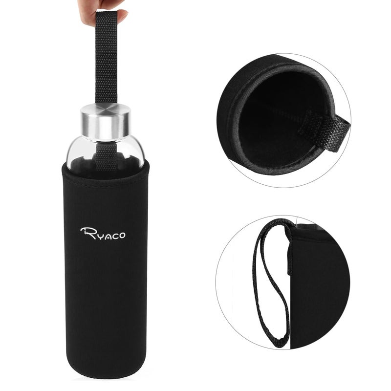 Ryaco Borosilicate Glass Water Bottle 33oz/1L/1000ml BPA-Free Leak Proof Ideal for School Home Office Travel Sport Yoga Gym Hot Cold Drinks with Portable Neoprene Carrying Sleeve and Sponge Brush - Image 3
