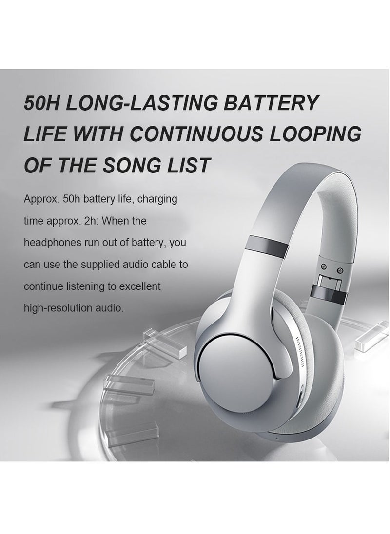 FlashHawk ANC Wireless Over-Ear Headphones with Bluetooth 5.4 and 50 Hours of Battery Life Silver  - Image 5