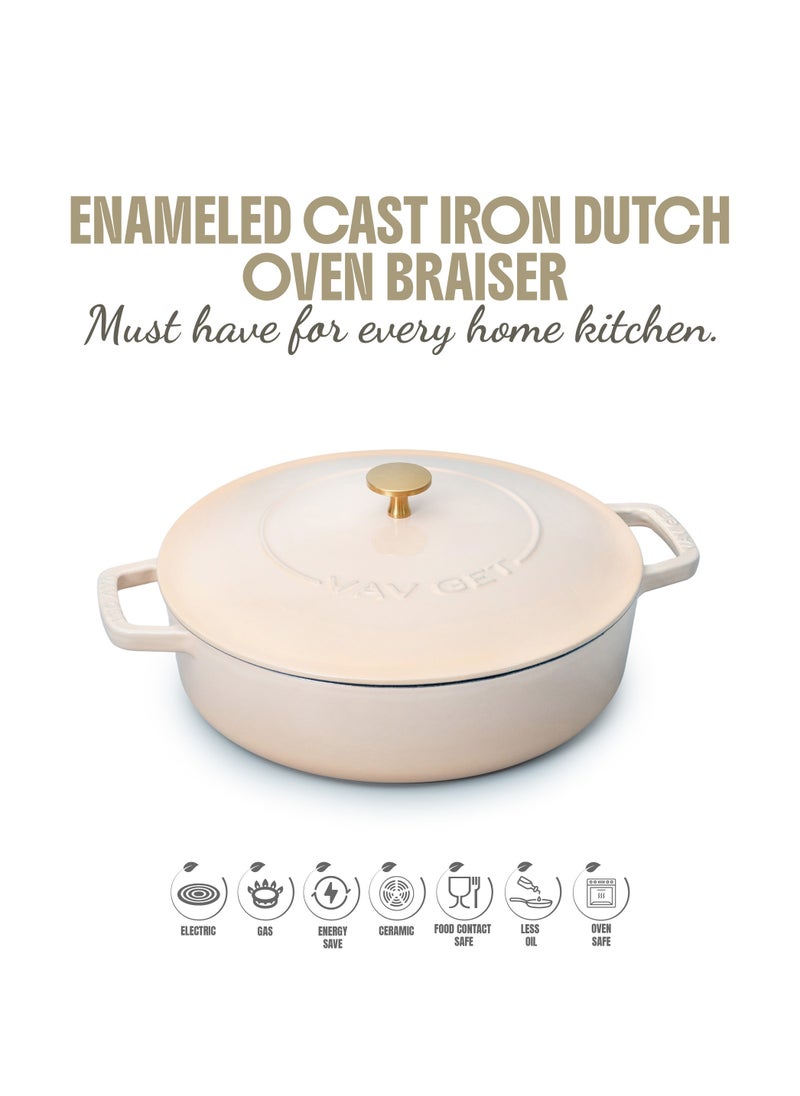 VAV Healthy and Safe, Non-Stick Cookware, Enameled Cast Iron Dutch Oven Braiser Pan, 28cm / 3.79L – Peach  - Image 1