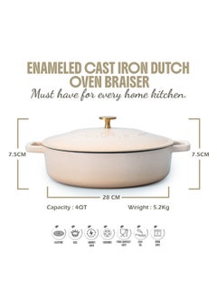 VAV Healthy and Safe, Non-Stick Cookware, Enameled Cast Iron Dutch Oven Braiser Pan, 28cm / 3.79L – Peach  - Image 2