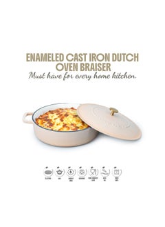 VAV Healthy and Safe, Non-Stick Cookware, Enameled Cast Iron Dutch Oven Braiser Pan, 28cm / 3.79L – Peach  - Image 4