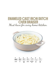 VAV Healthy and Safe, Non-Stick Cookware, Enameled Cast Iron Dutch Oven Braiser Pan, 28cm / 3.79L – Peach  - Image 3