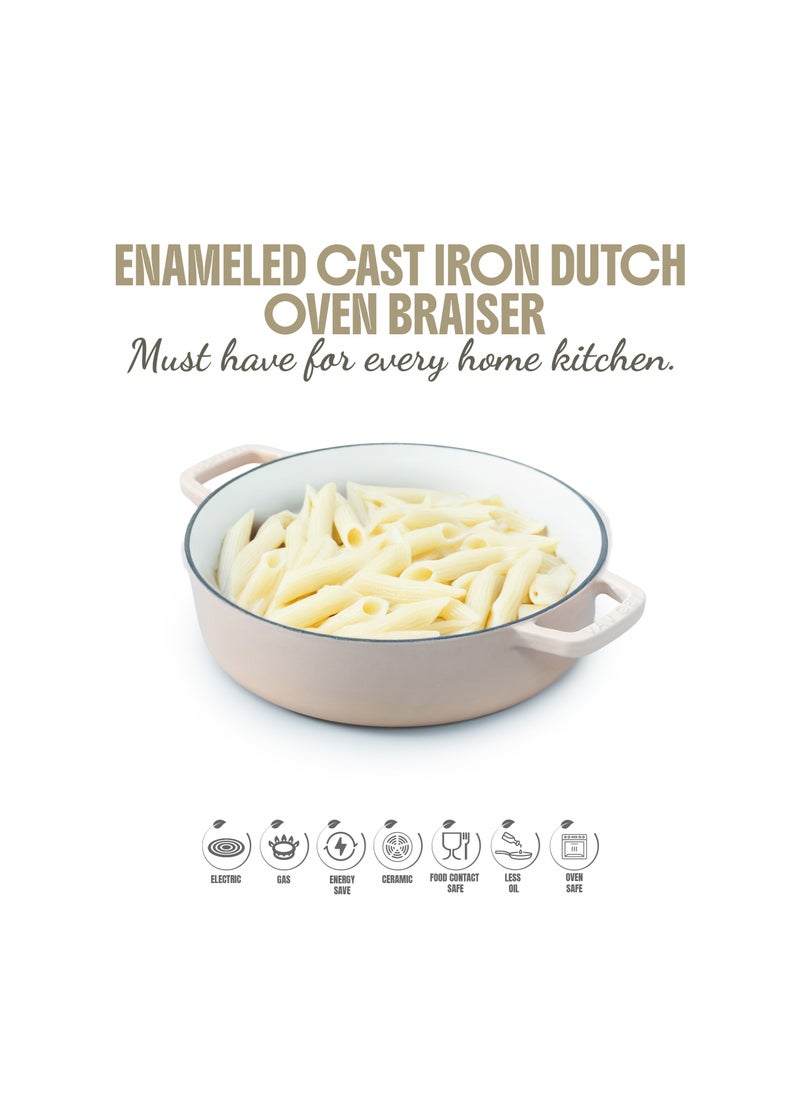 VAV Healthy and Safe, Non-Stick Cookware, Enameled Cast Iron Dutch Oven Braiser Pan, 28cm / 3.79L – Peach  - Image 3