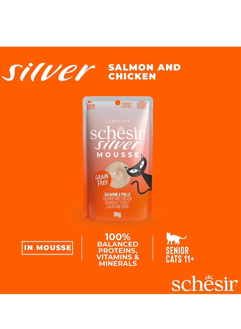 Schesir Pack of 24pcs Silver Senior Cat Mousse with Salmon and Chicken Cat Wet Food 80g - Image 2