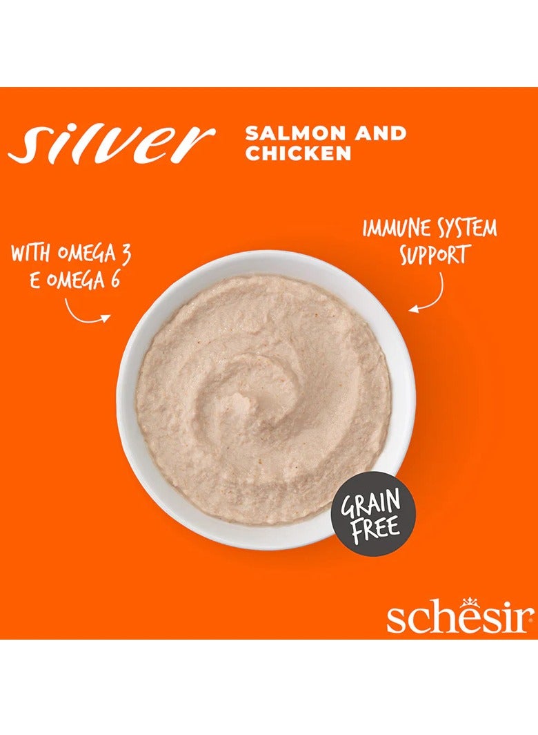 Schesir Pack of 24pcs Silver Senior Cat Mousse with Salmon and Chicken Cat Wet Food 80g - Image 3