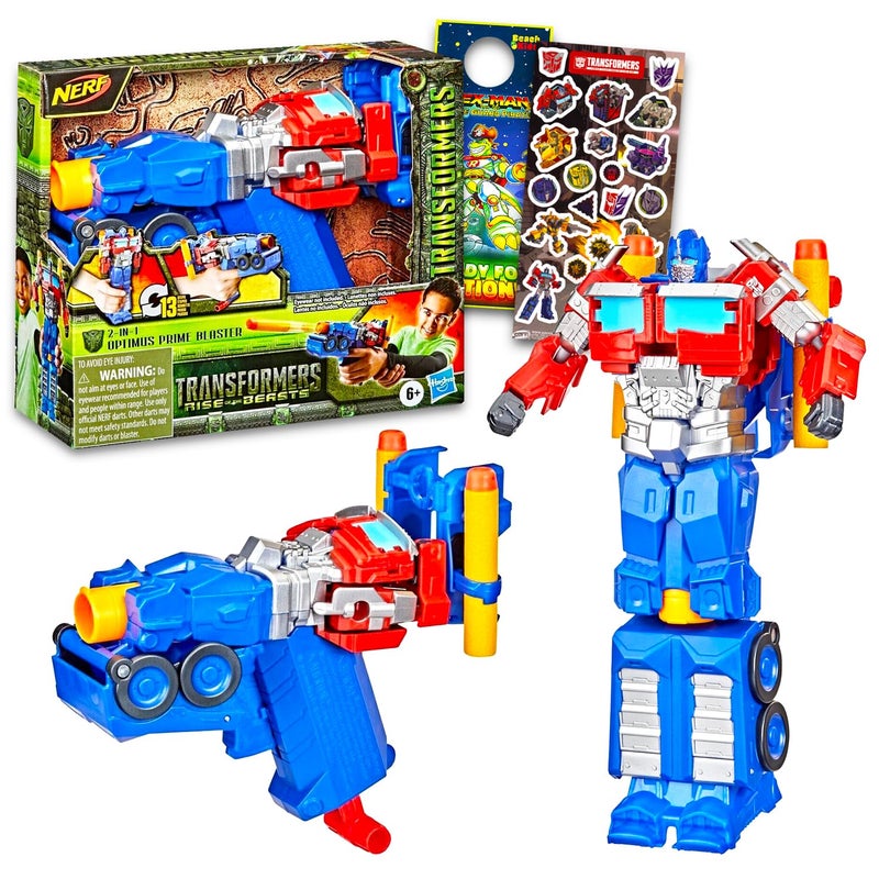 Transformers Nerf Blasters for Kids Bundle with 2in1 Optimus Prime Nerf Blaster with 2 Foam Darts Plus Stickers More Transformers Outdoor Toys for Boys - Image 3