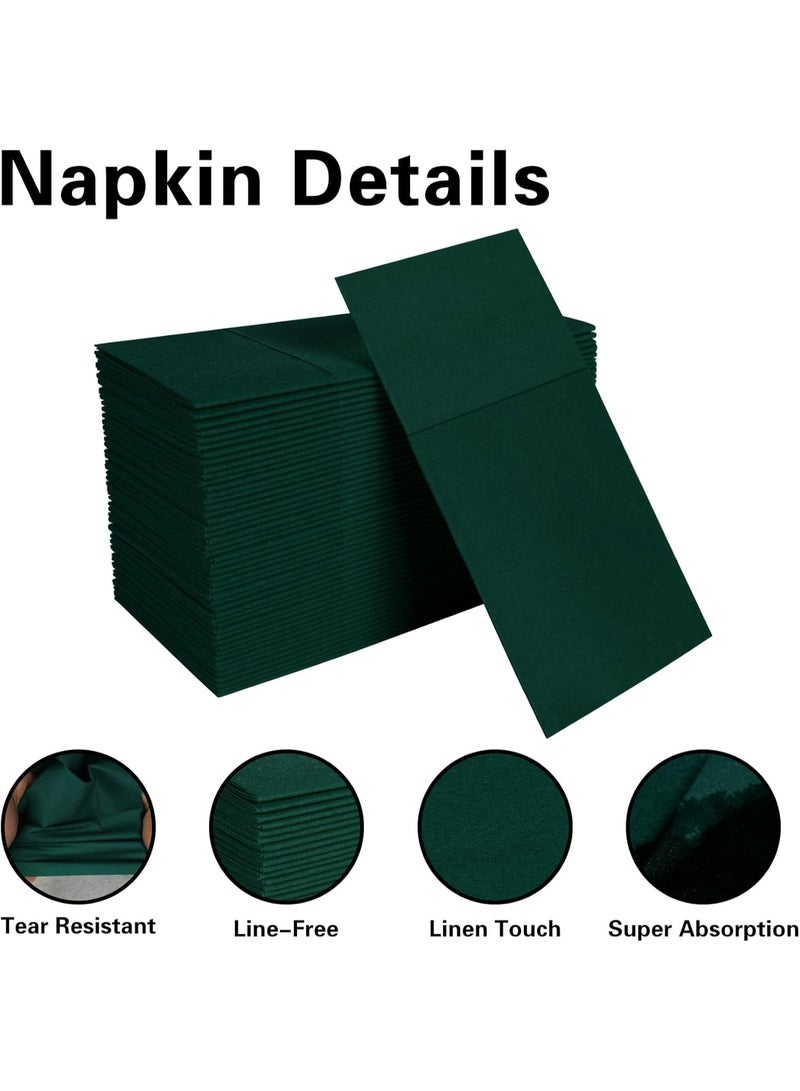 DOUGEI Dinner Napkins Disposable Green Cloth like Paper Napkins with Pocket Folded Napkins Guest Hand Towel for Party Decoration, Wedding Reception, Bathroom and Kitchen (16 x 16 inch) - Image 3
