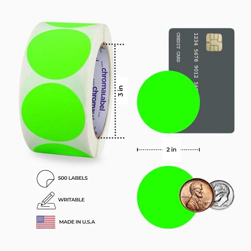 ChromaLabel 2 Inch Round Colored Stickers, High Visibility Permanent Sticky Dots Color Coding Labels, Easy to Write On Colored Dot Stickers - 500 Sticker Dots per Roll, Matte Finish Fluorescent Green - Image 4