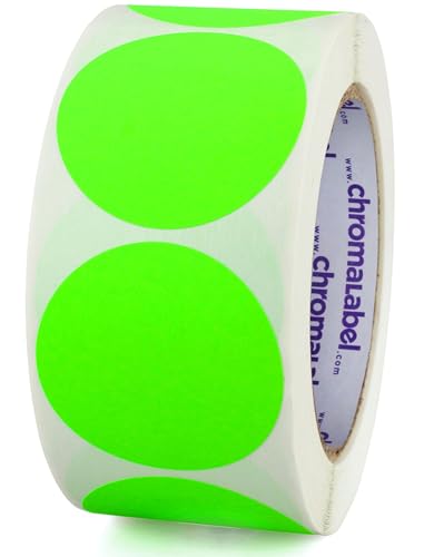 ChromaLabel 2 Inch Round Colored Stickers, High Visibility Permanent Sticky Dots Color Coding Labels, Easy to Write On Colored Dot Stickers - 500 Sticker Dots per Roll, Matte Finish Fluorescent Green - Image 1