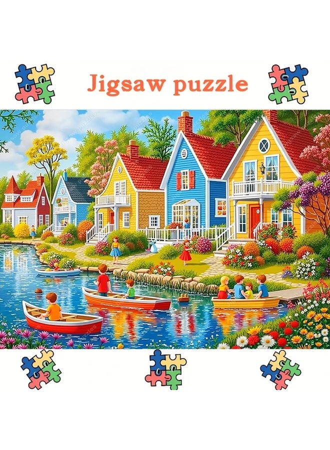 YF3235 2000 Pieces Large Jigsaw Puzzle European Canal Village Scene Home Decor Gift - Image 1