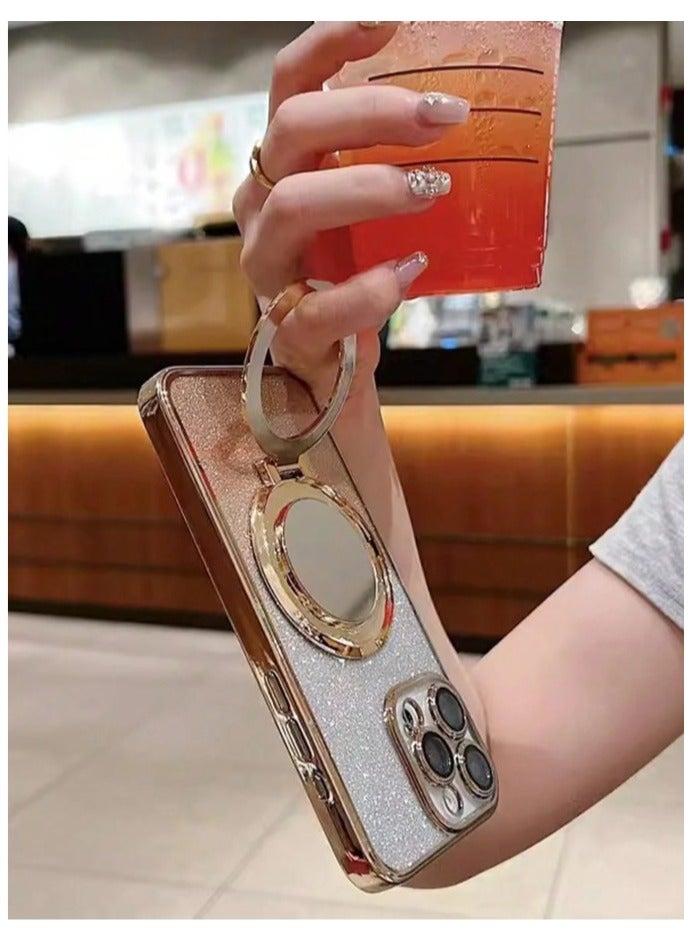 Cover and case for iPhone 16 Pro Max, gilded with attractive and charming shiny inlay with mirror stand - Image 3