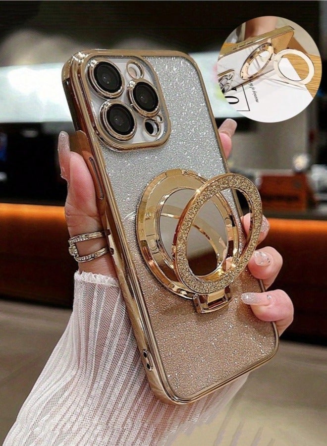 Cover and case for iPhone 16 Pro Max, gilded with attractive and charming shiny inlay with mirror stand - Image 1