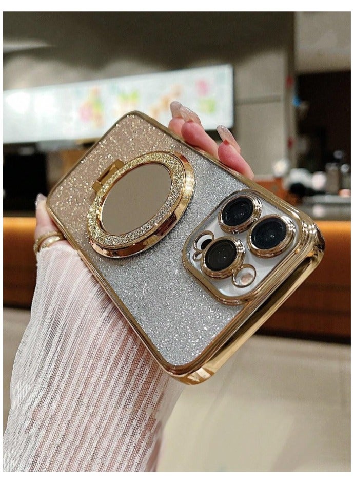 Cover and case for iPhone 16 Pro Max, gilded with attractive and charming shiny inlay with mirror stand - Image 4