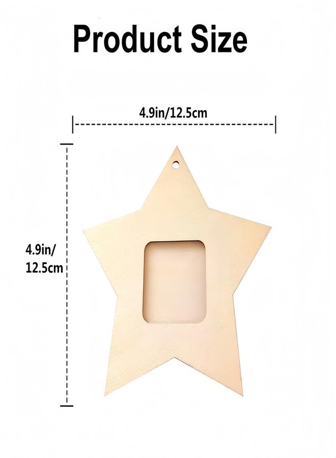 HIPIHOM 10Pcs Christmas Picture Frame Ornaments Star Wood Photo Ornaments for Christmas Tree Stockings Decorations, Crafts, DIY, Home Decoration - Image 3