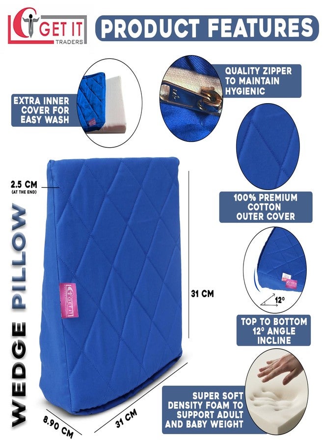 GET IT Memory Foam Multi Use Wedge Pillow For Pregnancy Women And New Born Baby Lower Back-Pain Relief Knee Support Between Legs Anti Vomiting Milk Spitting (Royal Blue16 Inch X 14 3.5 Inch) - Image 3