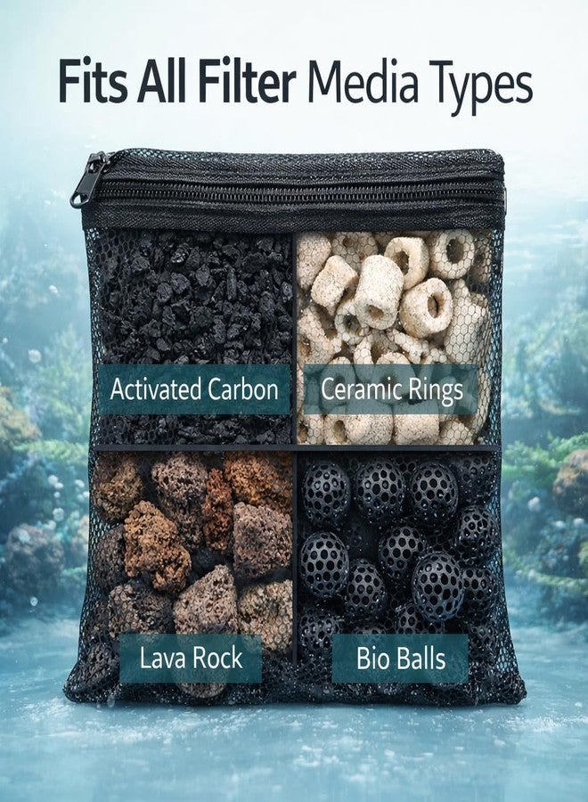 VAYINATO 2 Pcs (3 to 5 kg) Reusable Aquarium Filter Media Net Bags - Large Size Heavy-Duty Black Mesh with Strong Zipper | Washable & Reusable | for Freshwater & Saltwater Fish Tanks - Image 5