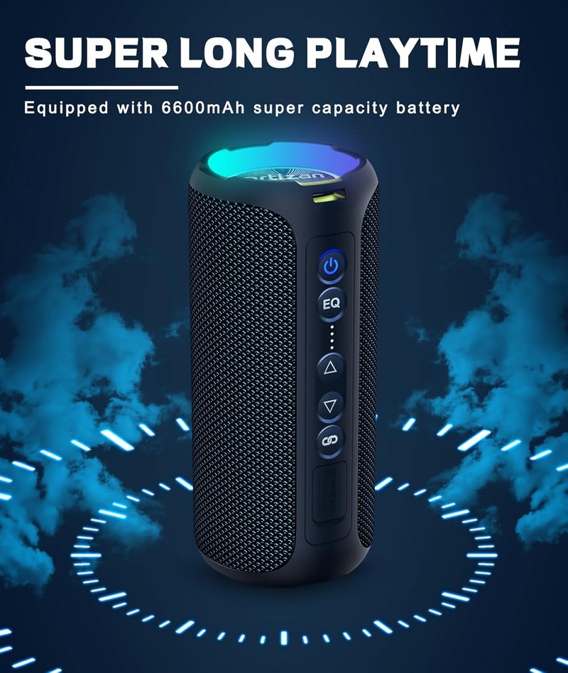 مكبرات صوت أورتيزان بلوتوث, 40W مكبرات صوت ستيريو لاسلكية محمولة, مكبرات صوت دش مقاومة للماء IPX7 مع بلوتوث 5.3, باس عميق, ضوء LED, ميكروفون, ستيريو لاسلكي حقيقي للمنزل, في الهواء الطلق - Image 5