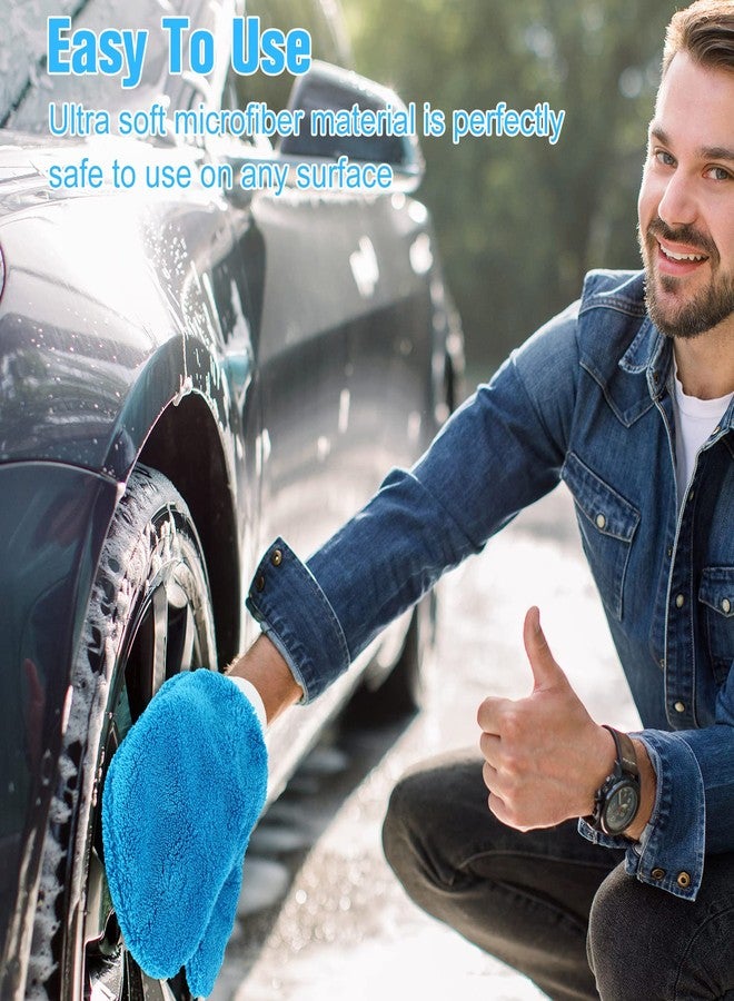 Remerry 6 Pcs Microfiber Mitt with Thumb for Cars Paint Mitt Wash Gloves Terry Weave Mitt Terry Dusting Mitt(Blue) - Image 3