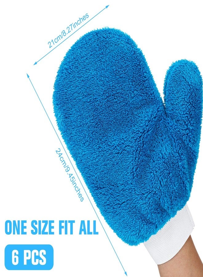 Remerry 6 Pcs Microfiber Mitt with Thumb for Cars Paint Mitt Wash Gloves Terry Weave Mitt Terry Dusting Mitt(Blue) - Image 2