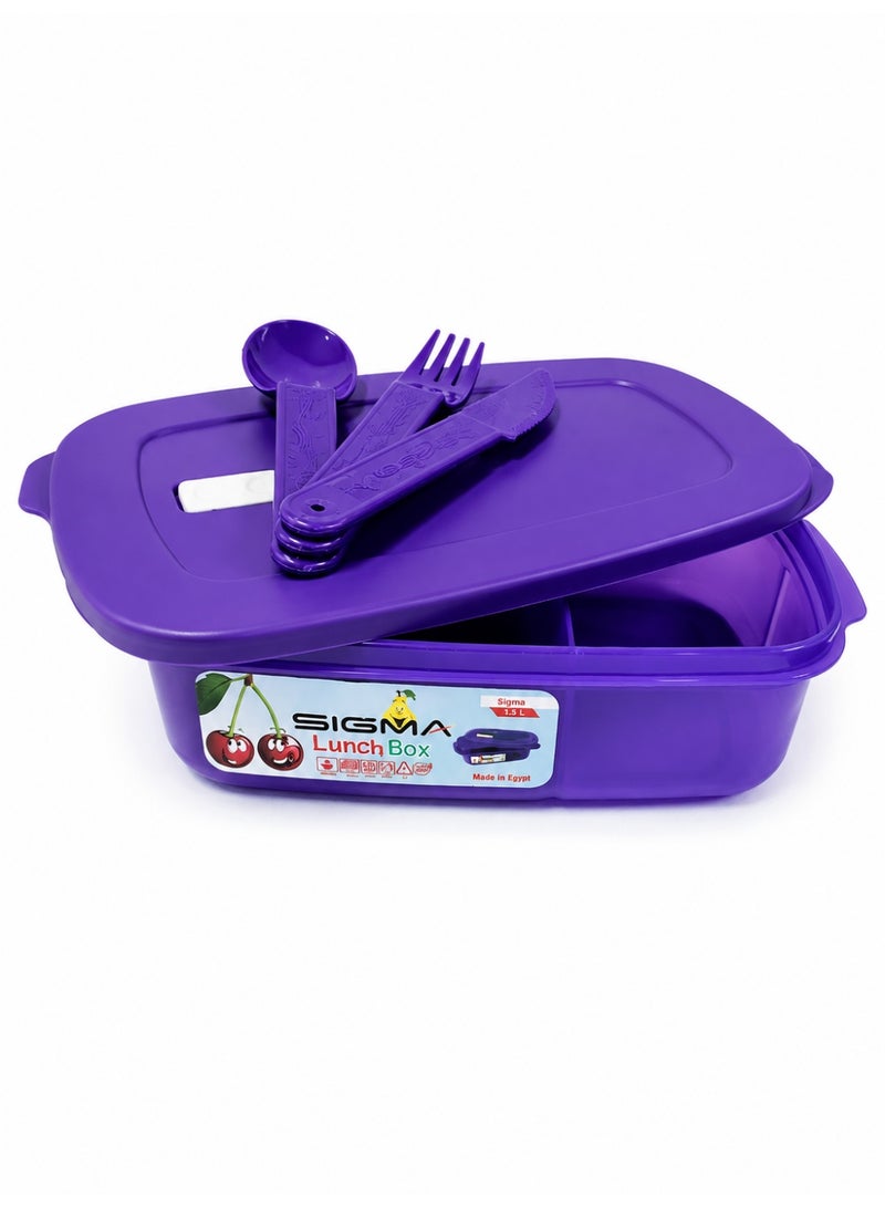 Title Sigma Lunch Box 1.5L with Spoon, Fork & Knife – Reusable Food Container with Secure Lid – Purple