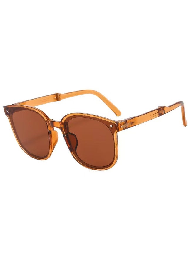 Baixiaoshe Folding Sungl For Women, Driving Gl, Anti-glare Gl, Lightweight Sungl, Brown Frame With Brown Lenses