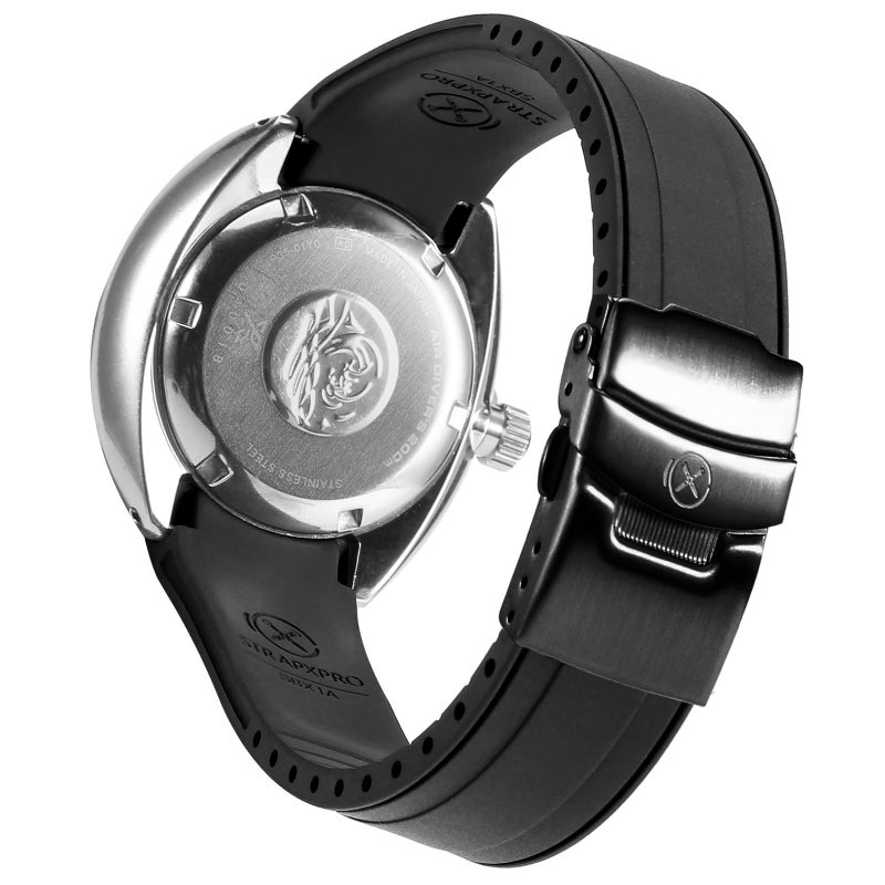 INO Design StrapXPro(SBX1A) Watch Band 20mm Rubber Curved End Dive Watch Strap Replacement for Seiko Prospex MM200/ MM200GMT Automatic Diver's watches SPB187, SPB299, SPB381, etc. (Balck with Silver Clasp) - Image 2