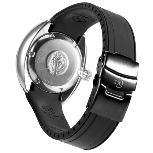 INO Design StrapXPro(SBX1A) Watch Band 20mm Rubber Curved End Dive Watch Strap Replacement for Seiko Prospex MM200/ MM200GMT Automatic Diver's watches SPB187, SPB299, SPB381, etc. (Balck with Silver Clasp) - Image 1