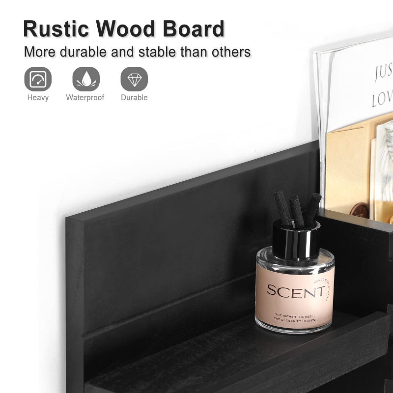 Lwenki Mail Organizer for Wall Mount â€“ Key Holder with Shelf Includes Letter Holder and Hooks for Coats, Dog Leashes â€“ Rustic Wood with Flush Mounting Hardware (16.5â€ x 8.7â€ x 3.5â€) - Image 2