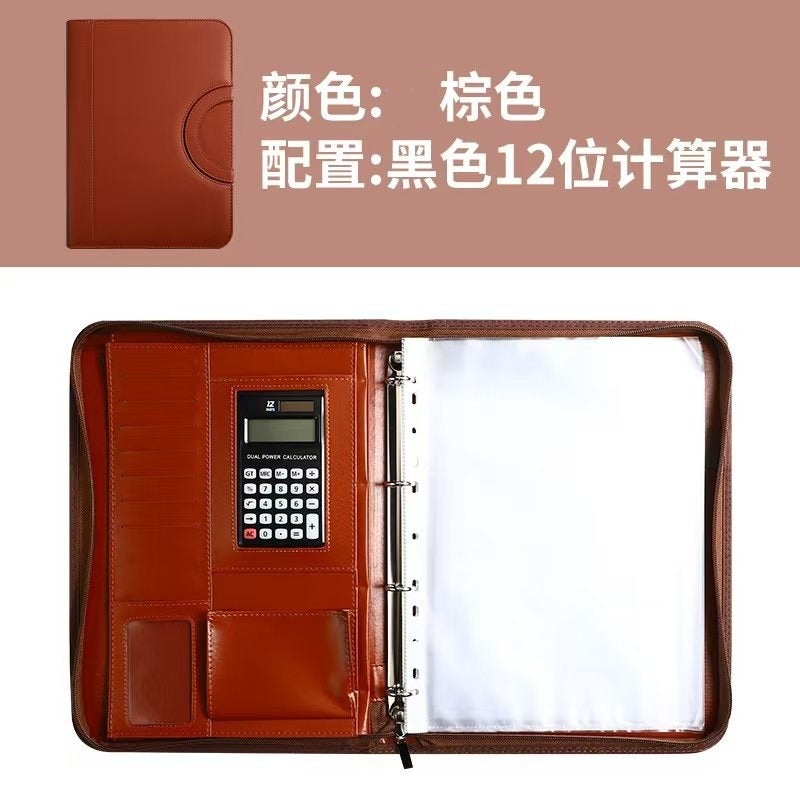 Zhe Ben Hang Multifunctional Leather A4 Zipper File Folder with Handle, Large Capacity Business Meeting Manager Organizer - Image 1