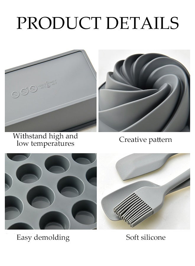 DUNISO 18Pcs Nonstick Silicone Bakeware Set Heat Resistant Bakeware Utensils Mold Tools Kit Easy Release Oven Silicone Pan for Kitchen with Cake Pans  Loaf Pans, Baking Cups, Measuring Cups and Spoons  - Image 3