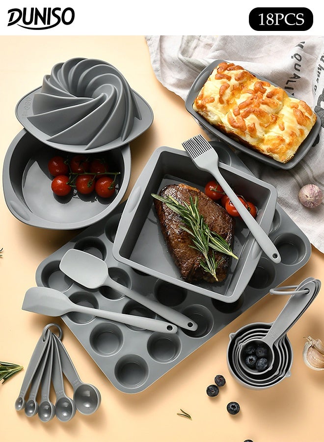 DUNISO 18Pcs Nonstick Silicone Bakeware Set Heat Resistant Bakeware Utensils Mold Tools Kit Easy Release Oven Silicone Pan for Kitchen with Cake Pans  Loaf Pans, Baking Cups, Measuring Cups and Spoons  - Image 1