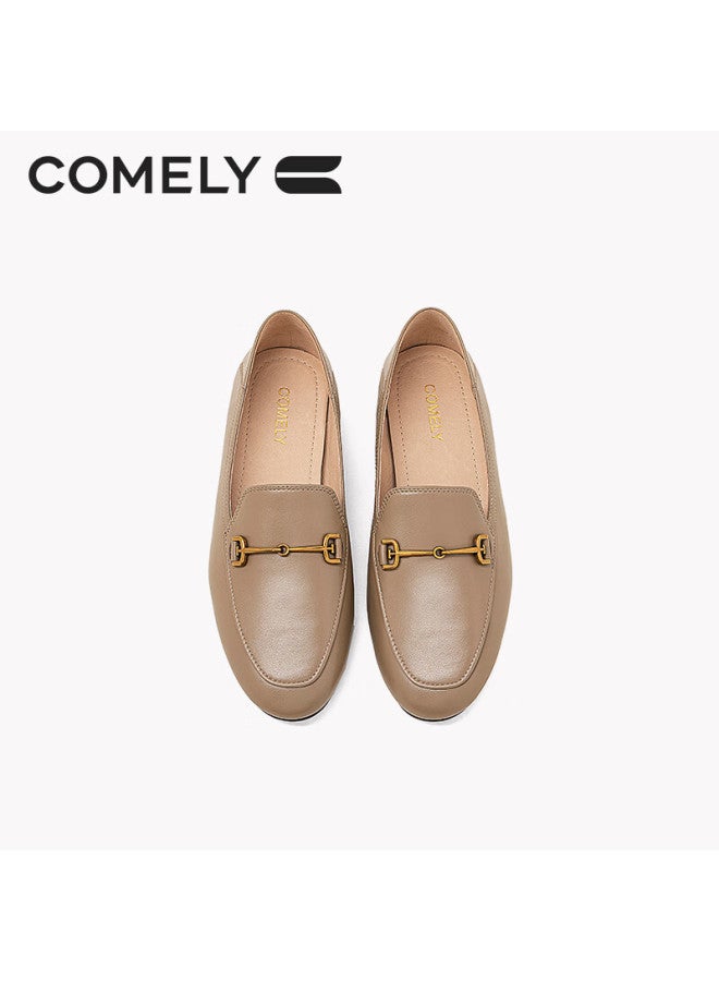 Comely Women's Spring Comfortable Soft Leather Commuting Slip-on Flat Shoes Camel Color Size 38 - Image 5
