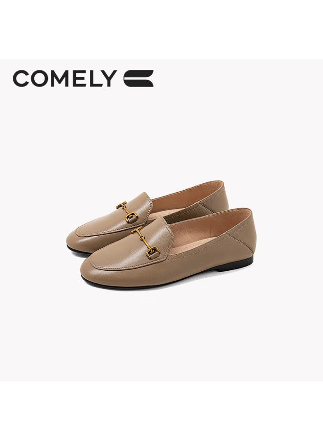 Comely Women's Spring Comfortable Soft Leather Commuting Slip-on Flat Shoes Camel Color Size 38 - Image 2