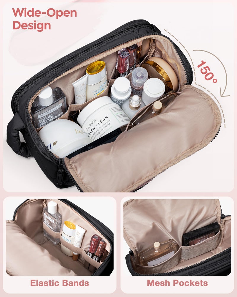 Marscamd Travel Toiletry Bag for Women, Water Resistant Makeup Organizer with Wide-Open Design for Toiletries and Cosmetics, Black (Bag Only) - Image 2