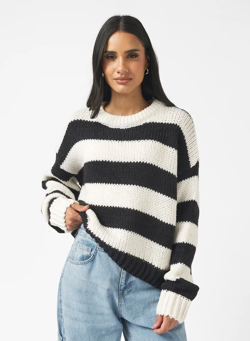 Ginger Monochrome Stripe Crew Neck Sweater