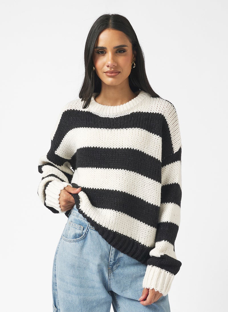 Ginger Monochrome Stripe Crew Neck Sweater - Image 1