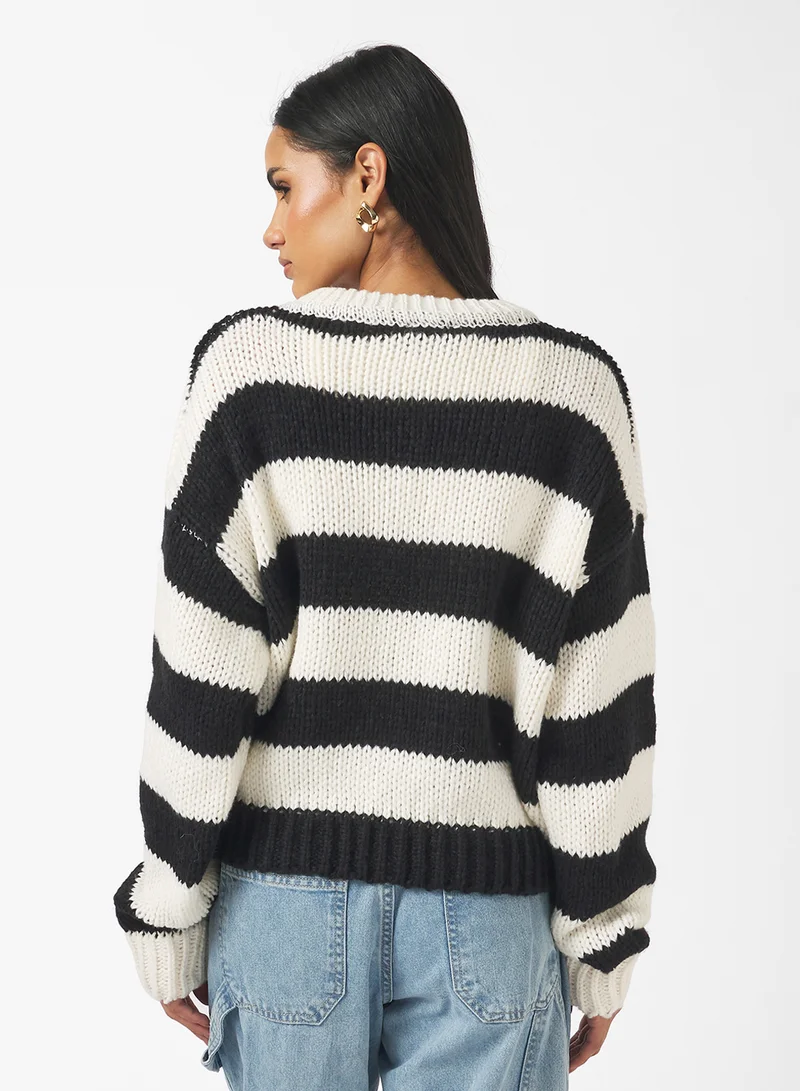 Ginger Monochrome Stripe Crew Neck Sweater